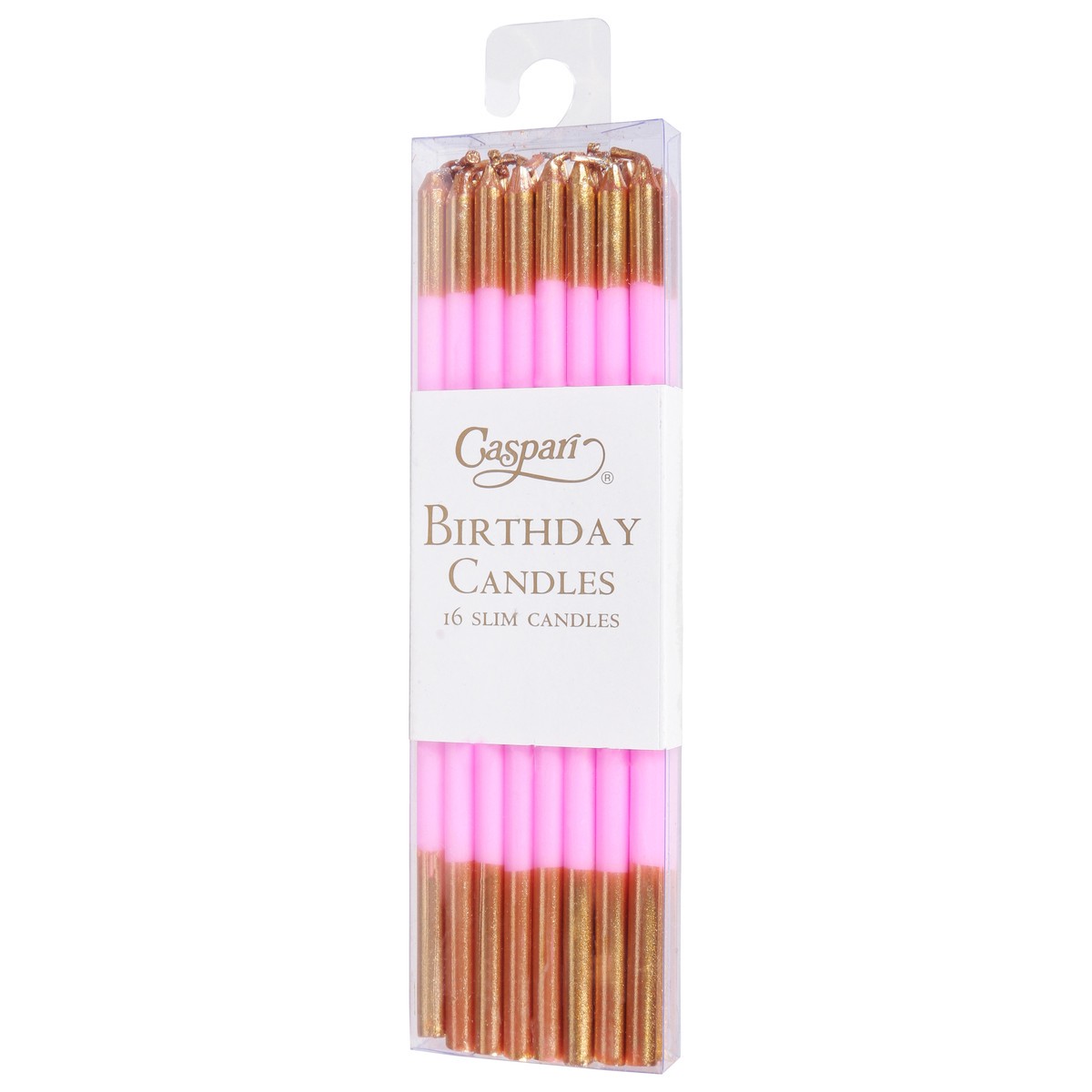 slide 8 of 11, Caspari Slim Pink/Gold Birthday Candles 16 ea, 16 ct