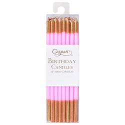 Caspari Slim Pink/Gold Birthday Candles - 16 ea
