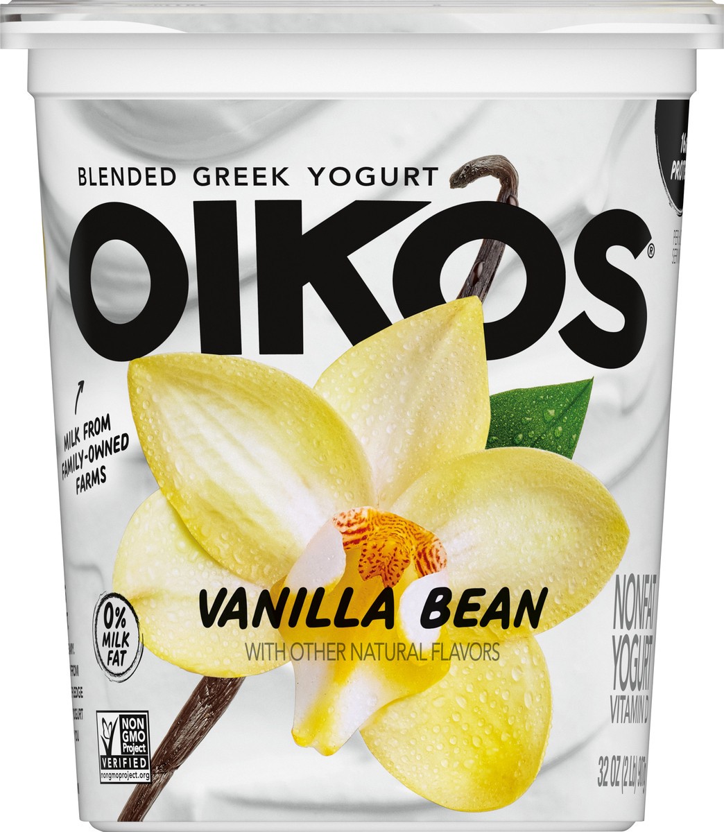 slide 5 of 9, Oikos Blended Vanilla Bean Flavored Greek Nonfat Yogurt, 32 oz., 32 oz