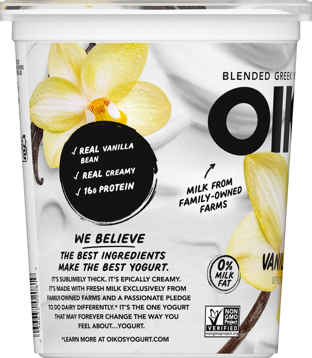 slide 7 of 9, Oikos Blended Vanilla Bean Flavored Greek Nonfat Yogurt, 32 oz., 32 oz