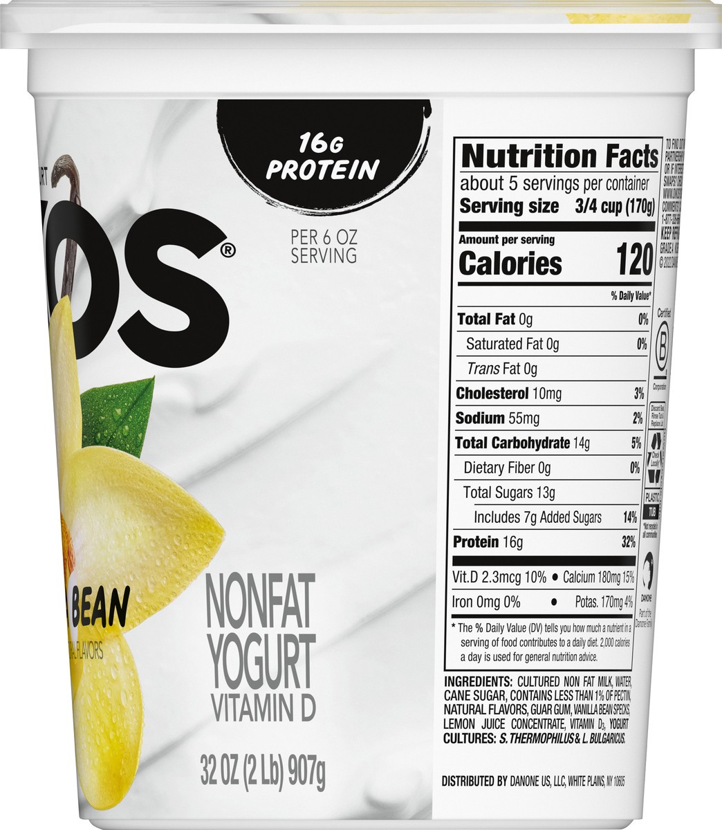 slide 4 of 9, Oikos Blended Vanilla Bean Flavored Greek Nonfat Yogurt, 32 oz., 32 oz