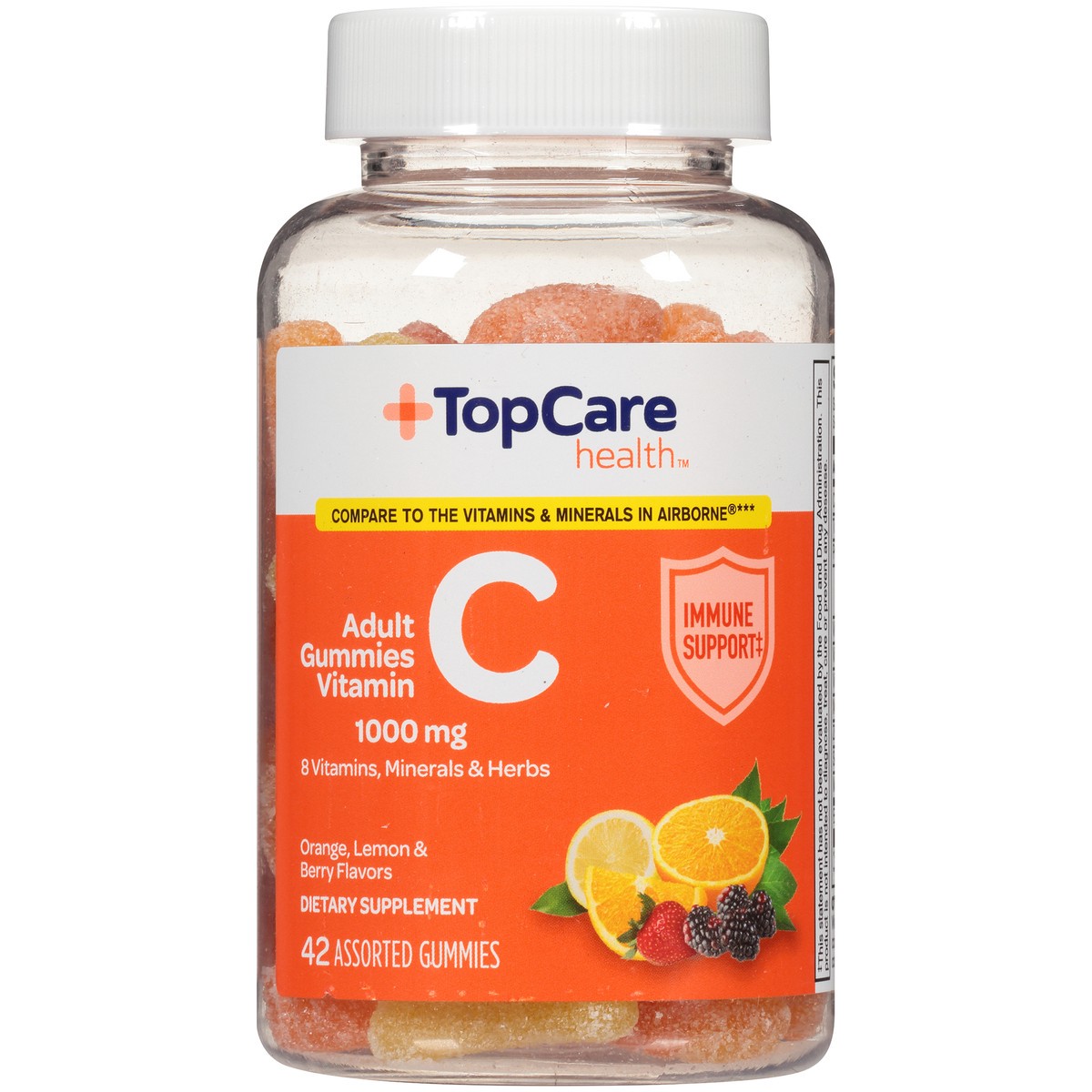 slide 8 of 9, TopCare Adult Vitamin C 1000 Mg Assorted Gummies, Orange, Lemon & Berry, 42 ct