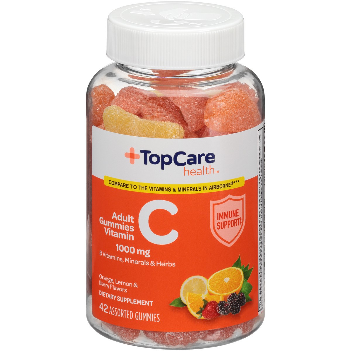 slide 1 of 9, TopCare Adult Vitamin C 1000 Mg Assorted Gummies, Orange, Lemon & Berry, 42 ct