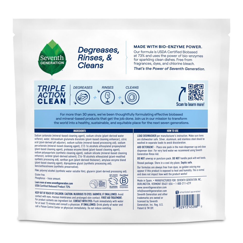 slide 2 of 2, Seventh Generation™ Automatic Dishwasher Free & Clear Detergent Packs, 16 ct / 8.9 oz