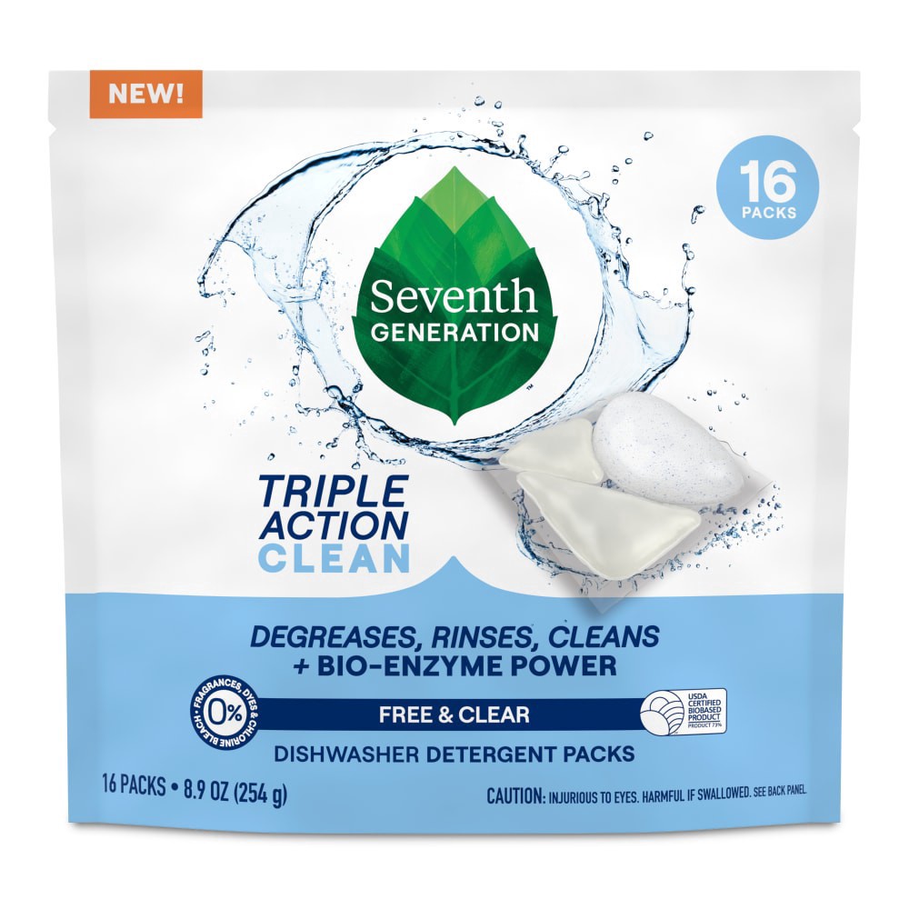 slide 1 of 2, Seventh Generation™ Automatic Dishwasher Free & Clear Detergent Packs, 16 ct / 8.9 oz