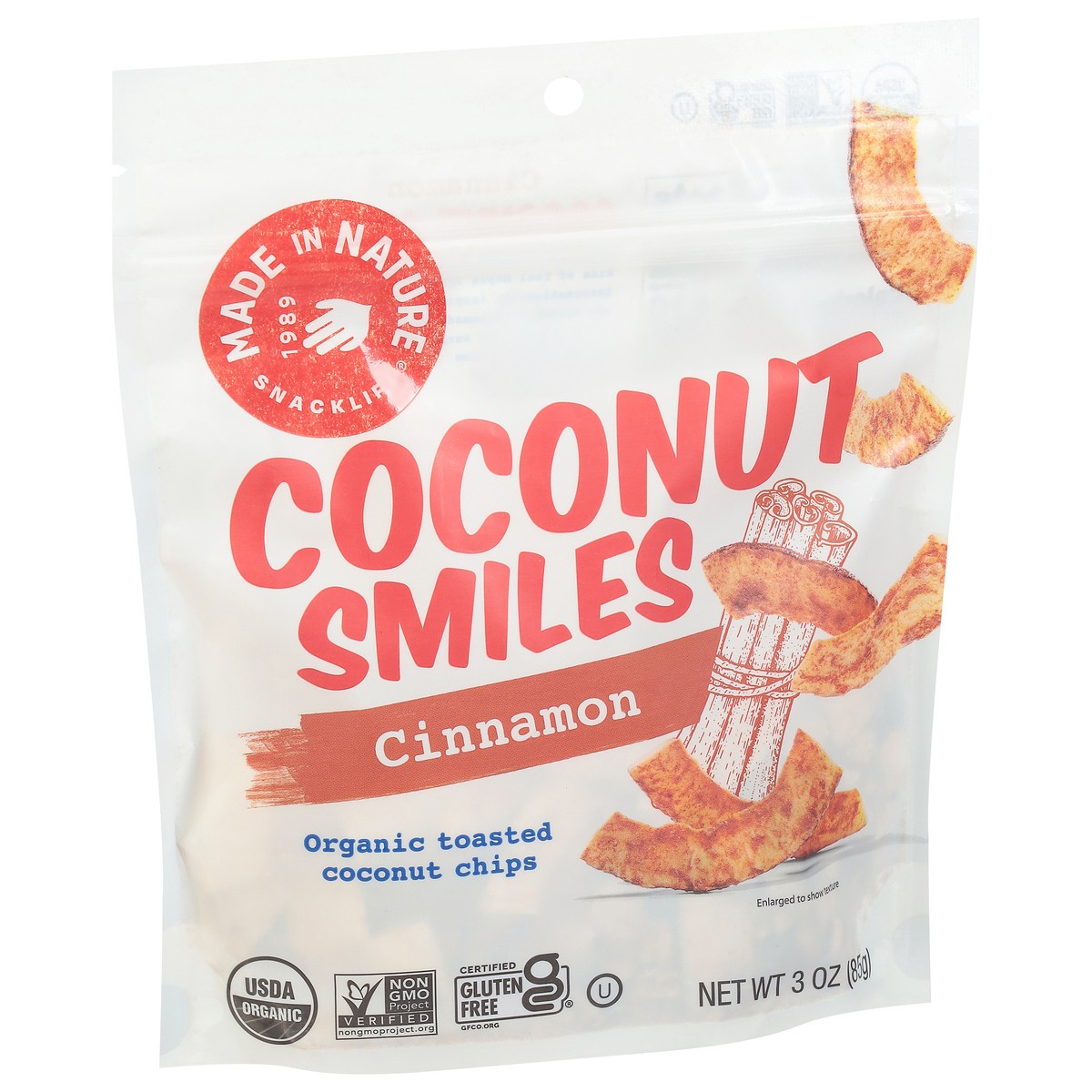 slide 2 of 11, Made in Nature Smiles Organic Toasted Cinnamon Coconut Chips 3 oz, 3 oz