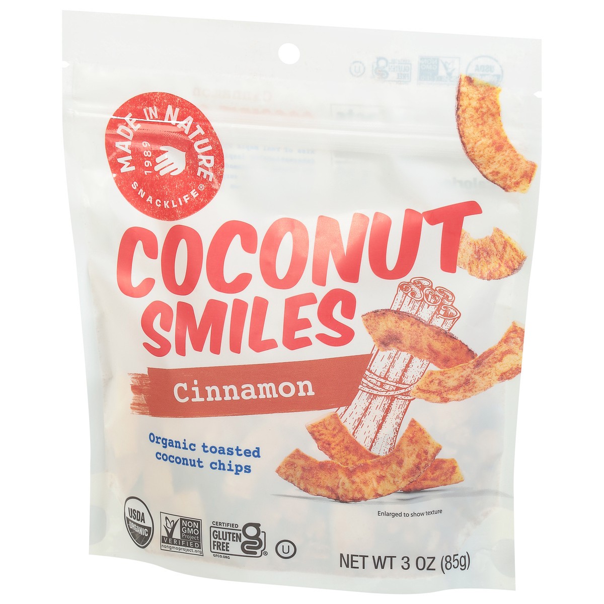 slide 3 of 11, Made in Nature Smiles Organic Toasted Cinnamon Coconut Chips 3 oz, 3 oz