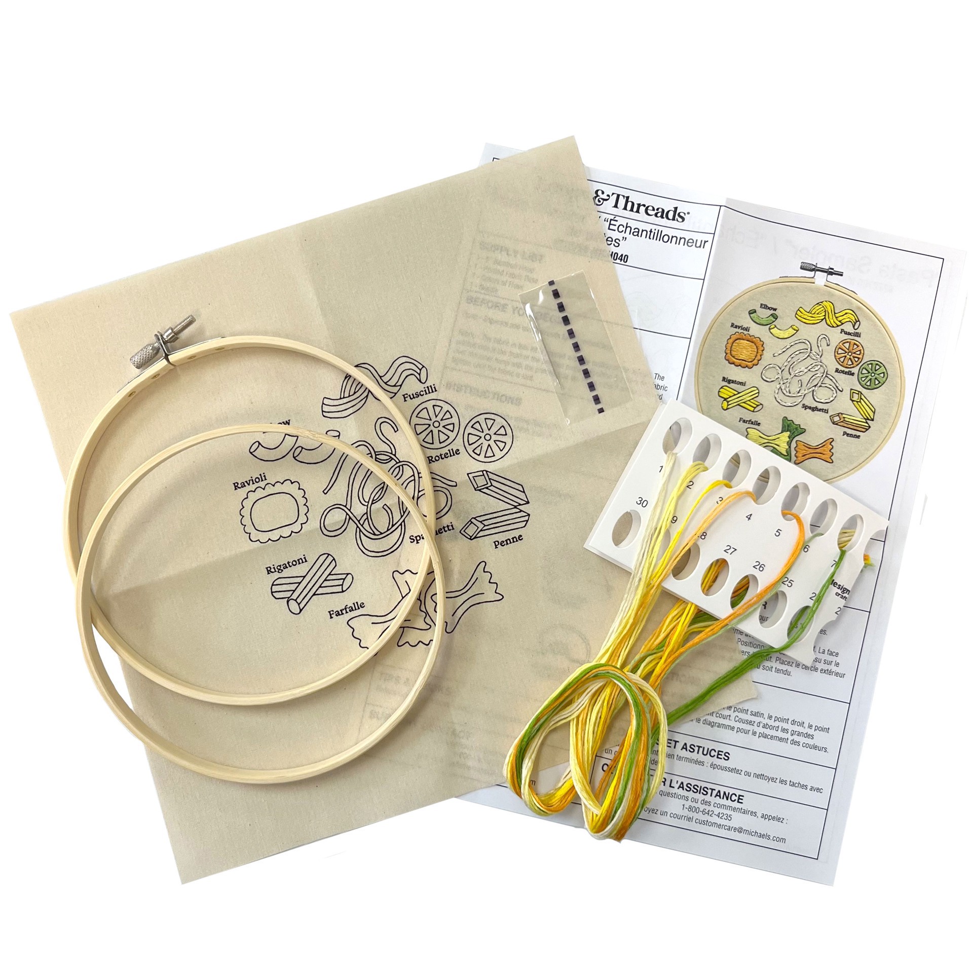 slide 2 of 3, 6" Pasta Sampler Stamped Design Embroidery Kit With Hoop By Loops & Threads, 6 in