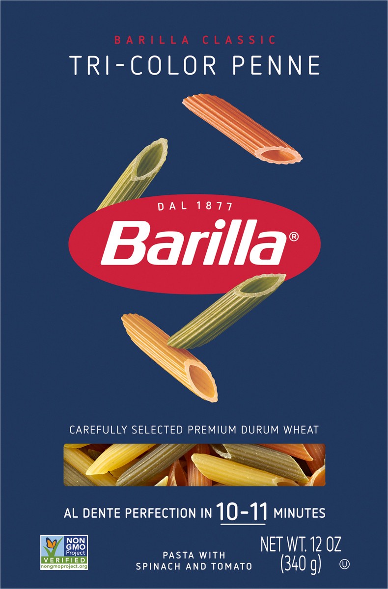 slide 6 of 9, Barilla Tri-Color Penne Pasta, 12 oz