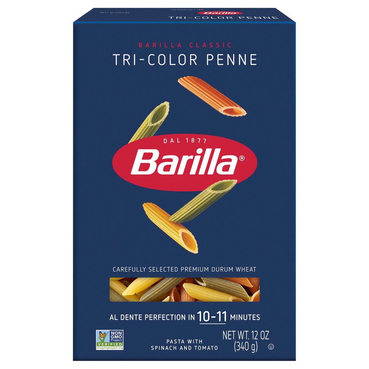 slide 1 of 9, Barilla Tri-Color Penne Pasta, 12 oz