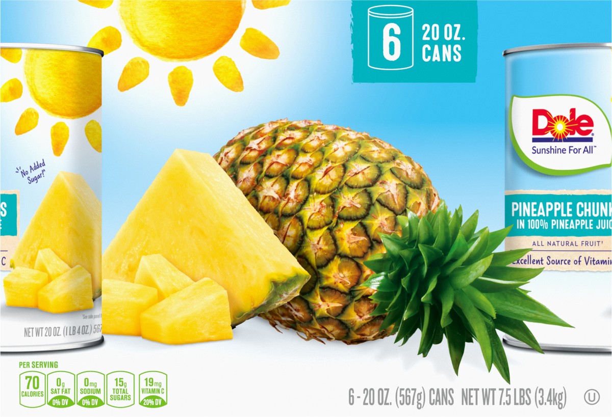 slide 4 of 14, Dole Pineapple Chunks in 100% Pineapple Juice 6-20 oz. Cans, 6 ct