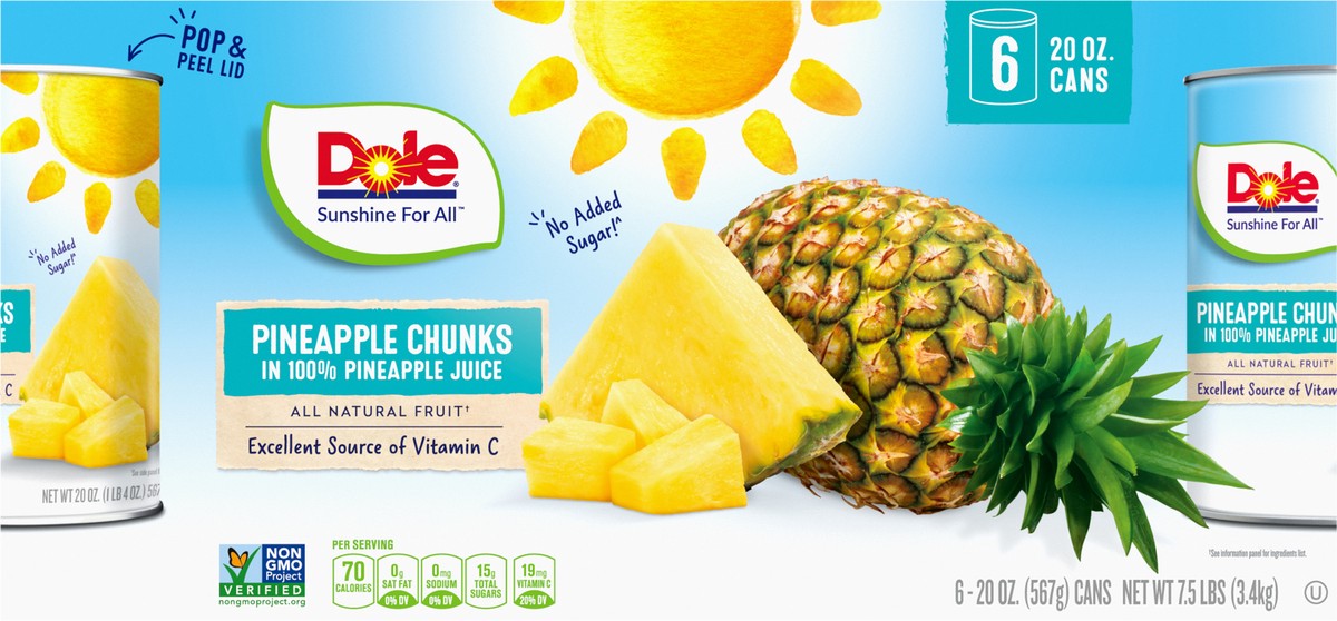 slide 9 of 14, Dole Pineapple Chunks in 100% Pineapple Juice 6-20 oz. Cans, 6 ct