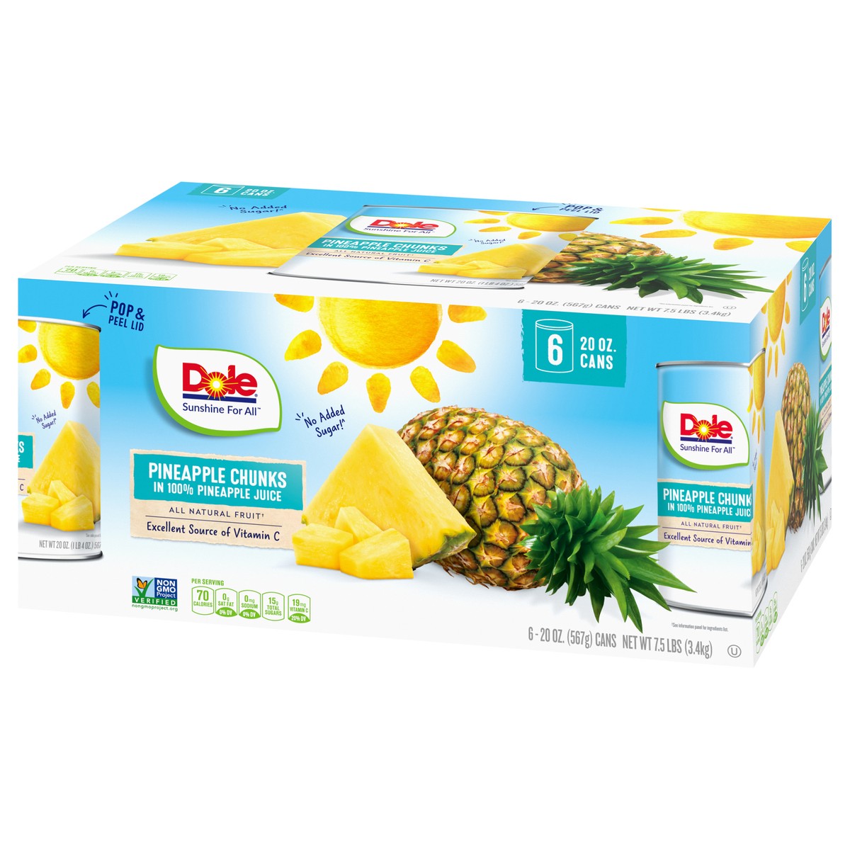 slide 6 of 14, Dole Pineapple Chunks in 100% Pineapple Juice 6-20 oz. Cans, 6 ct