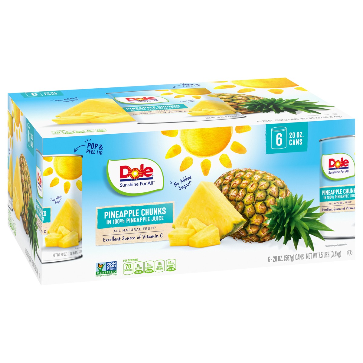 slide 7 of 14, Dole Pineapple Chunks in 100% Pineapple Juice 6-20 oz. Cans, 6 ct