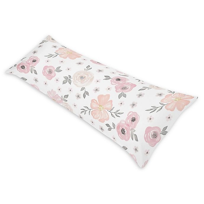 slide 1 of 1, Sweet Jojo Designs Watercolor Floral Reversible Body Pillow Cover - Pink/Grey, 1 ct