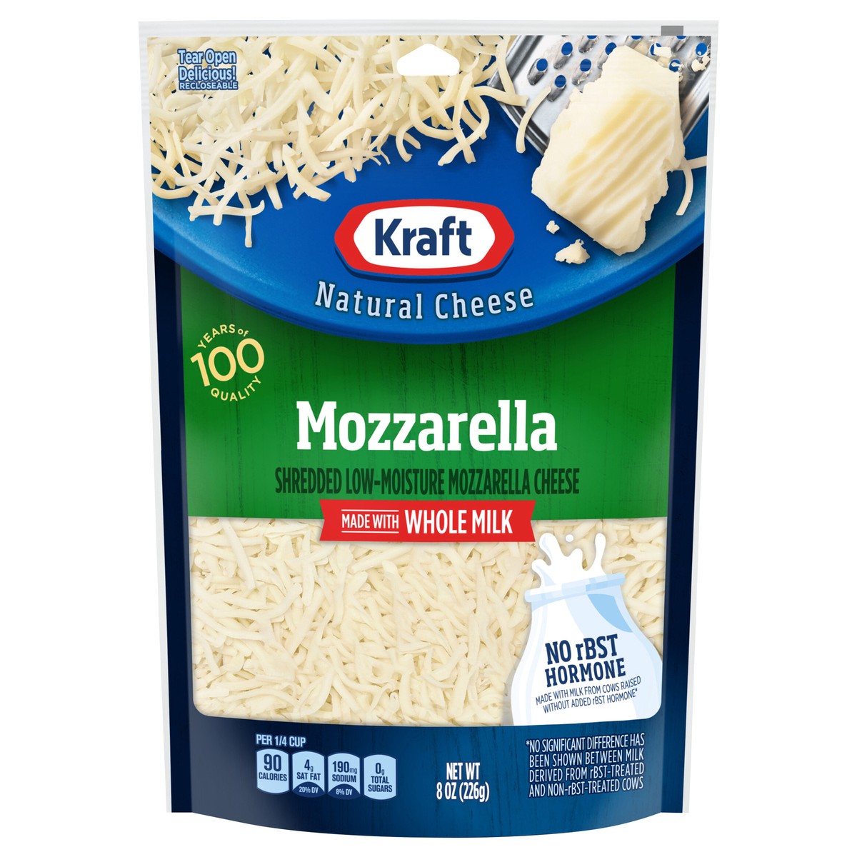 slide 1 of 15, Kraft Mozzarella Shredded Cheese with Whole Milk, 8 oz Bag, 8 oz
