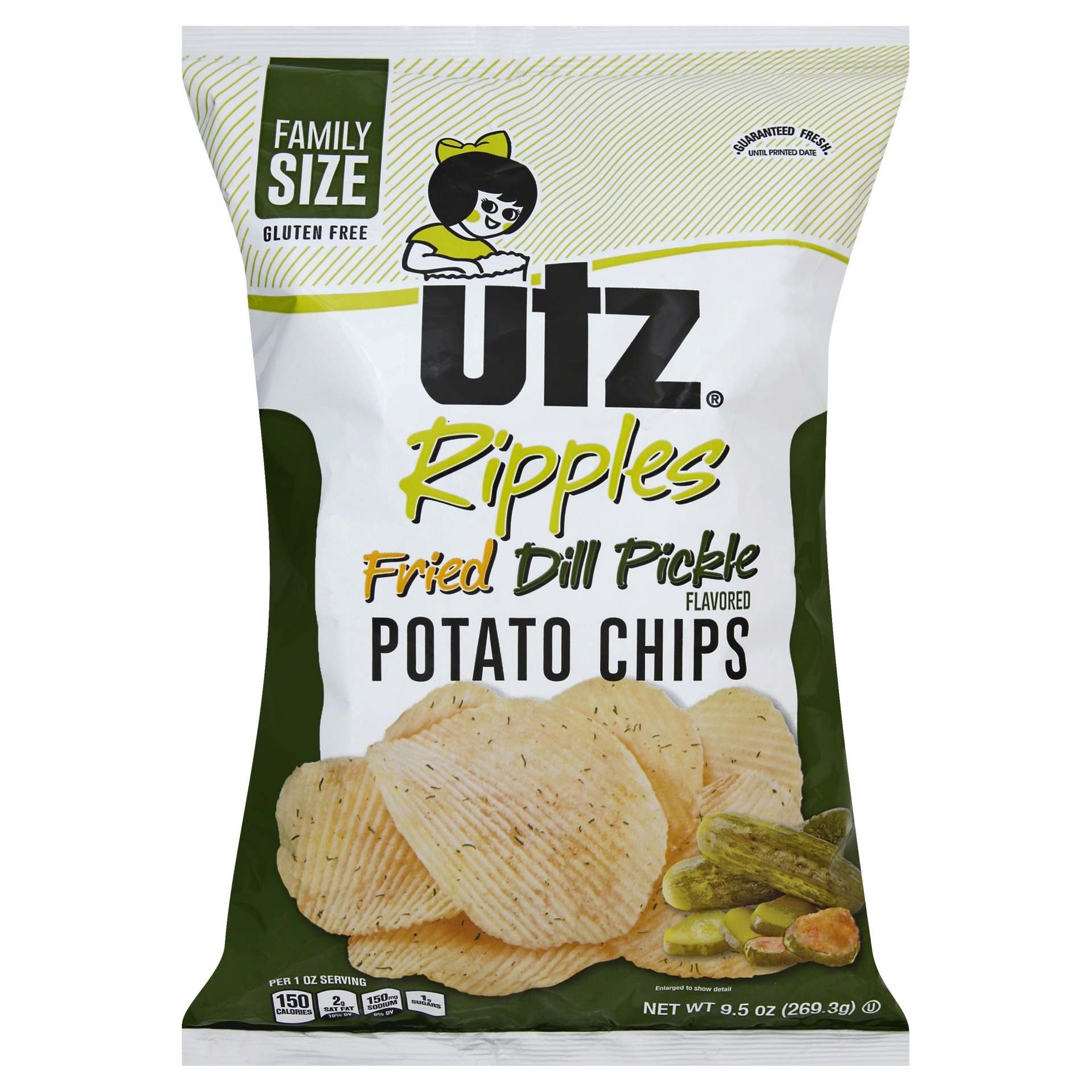 slide 1 of 5, Utz Fried Dill Pickle Potato Chips, 9.5 oz