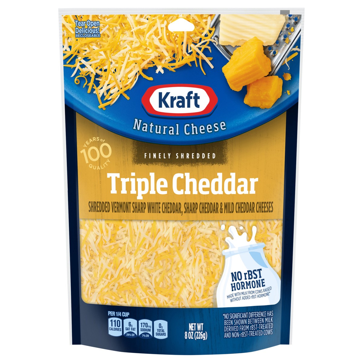 slide 1 of 15, Kraft Triple Cheddar Finely Shredded Cheese, 8 oz Bag, 8 oz