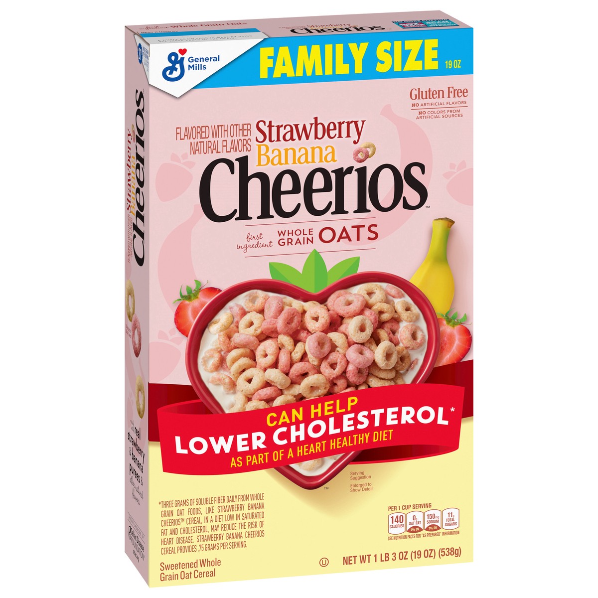 slide 8 of 13, Cheerios Strawberry Banana Cheerios, Heart Healthy Gluten Free Breakfast Cereal, Made with Whole Grain Oats, Family Size, 19 oz, 19 oz