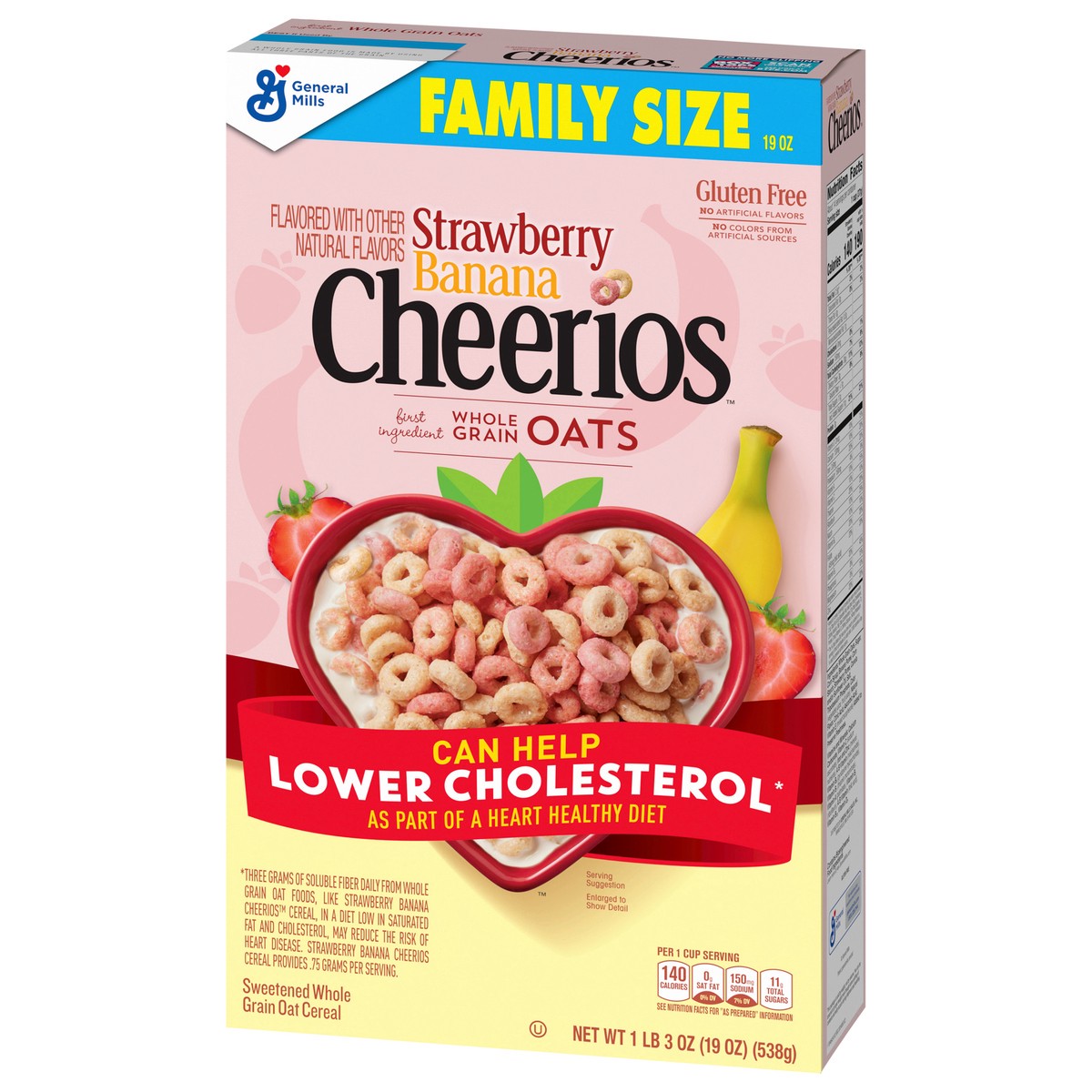 slide 9 of 13, Cheerios Strawberry Banana Cheerios, Heart Healthy Gluten Free Breakfast Cereal, Made with Whole Grain Oats, Family Size, 19 oz, 19 oz