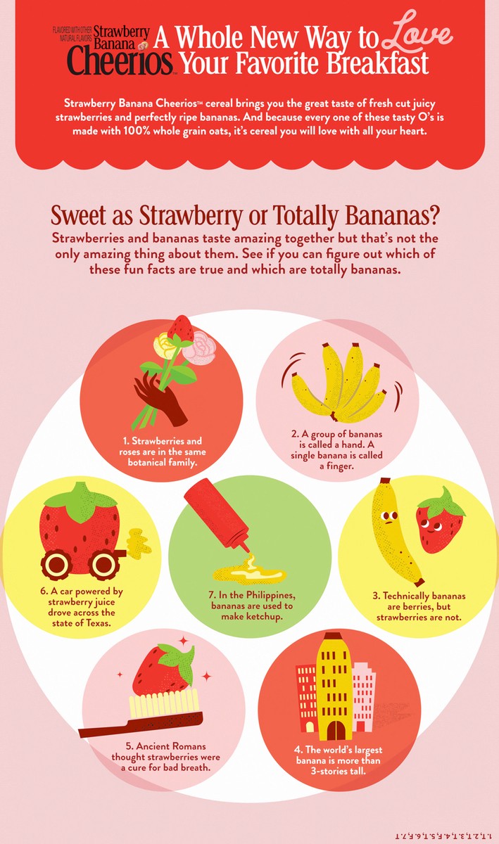 slide 2 of 13, Cheerios Strawberry Banana Cheerios, Heart Healthy Gluten Free Breakfast Cereal, Made with Whole Grain Oats, Family Size, 19 oz, 19 oz