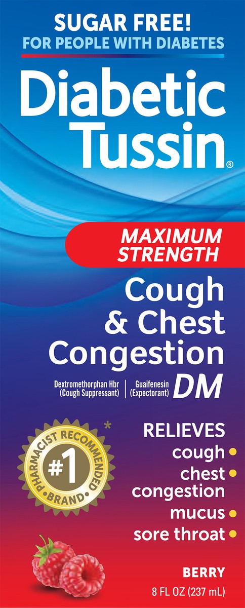 slide 2 of 10, Tussin DM Max Strength Cough & Chest Congestion, Diabetics Safe, Berry, 8 fl oz, 8 fl oz