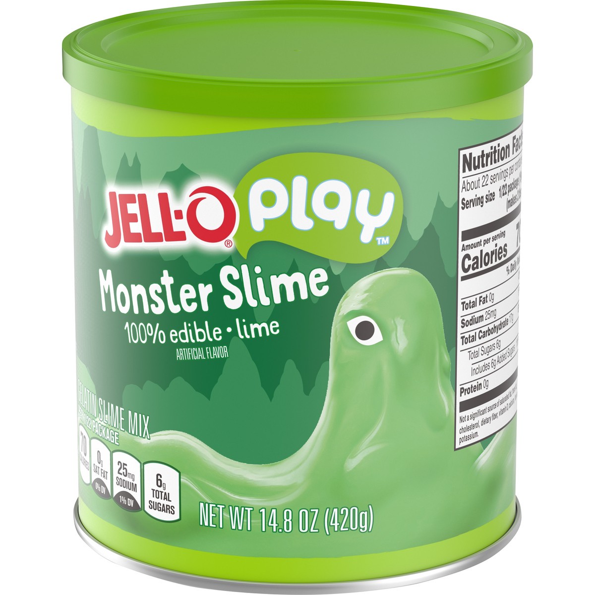 slide 13 of 14, Jell-O Play Monster Slime Kit with 100% Edible Lime Gelatin Mix, 14.8 oz Canister, 14.8 oz