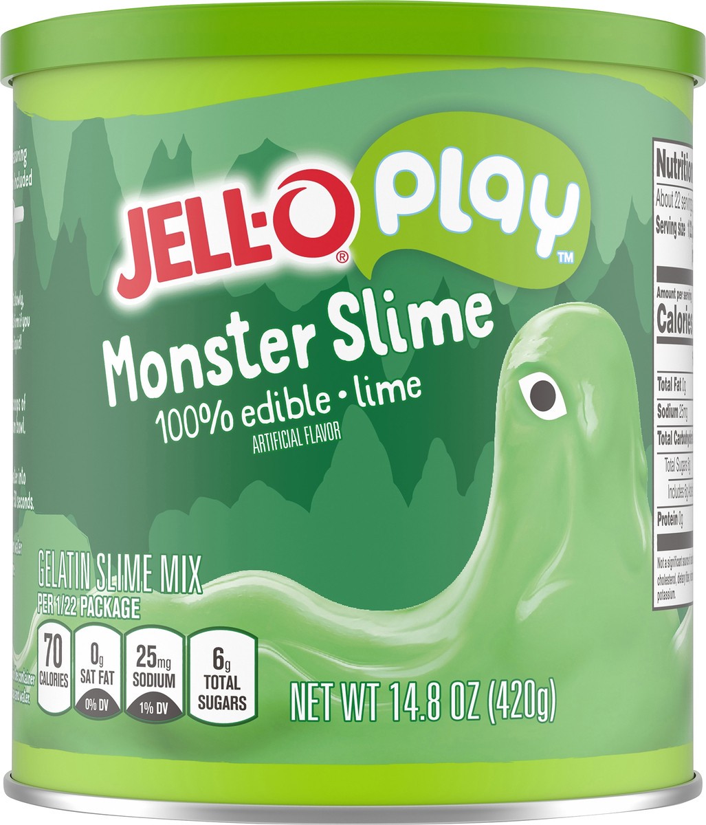 slide 14 of 14, Jell-O Play Monster Slime Kit with 100% Edible Lime Gelatin Mix, 14.8 oz Canister, 14.8 oz