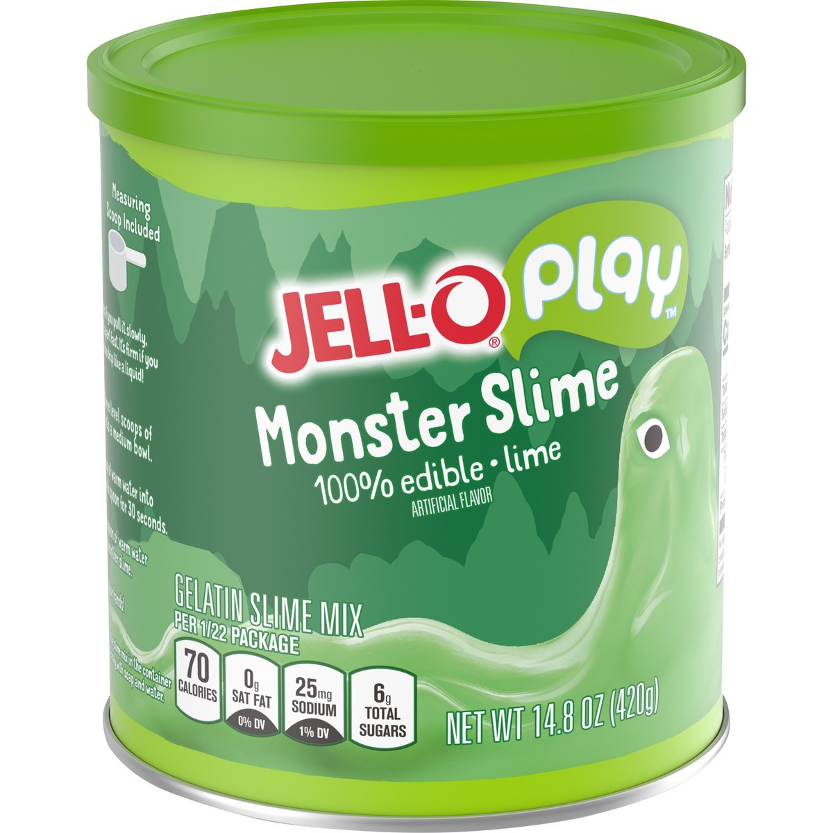 slide 9 of 14, Jell-O Play Monster Slime Kit with 100% Edible Lime Gelatin Mix, 14.8 oz Canister, 14.8 oz