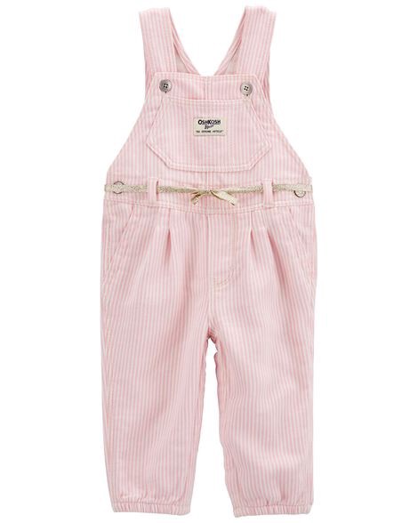slide 1 of 3, Oshkosh Baby Knit Denim Hickory Stripe Overalls - Pink - 6M, 1 ct