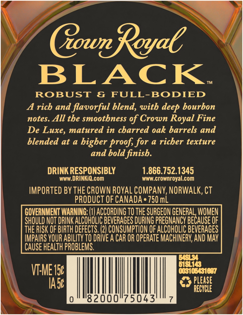 slide 2 of 6, Crown Royal Black Blended Canadian Whisky, 750 ml
