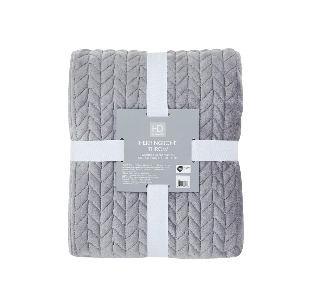 slide 2 of 3, HD Designs® Herringbone Plush Throw Blanket - Gray, 1 ct