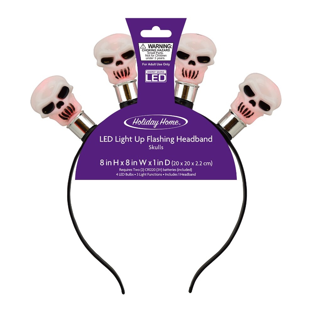 slide 1 of 1, Holiday Home Led Light Upp Flashing Skull Headband, 1 ct