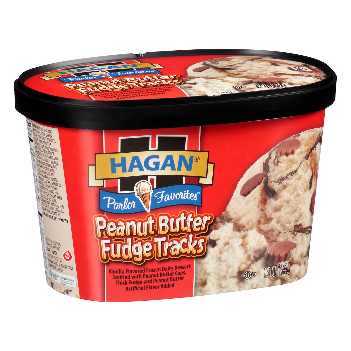 slide 4 of 10, Hagan Parlor Favorites Peanut Butter Fudge Tracks Ice Cream 1.5 qt. Tub, 1.42 liter