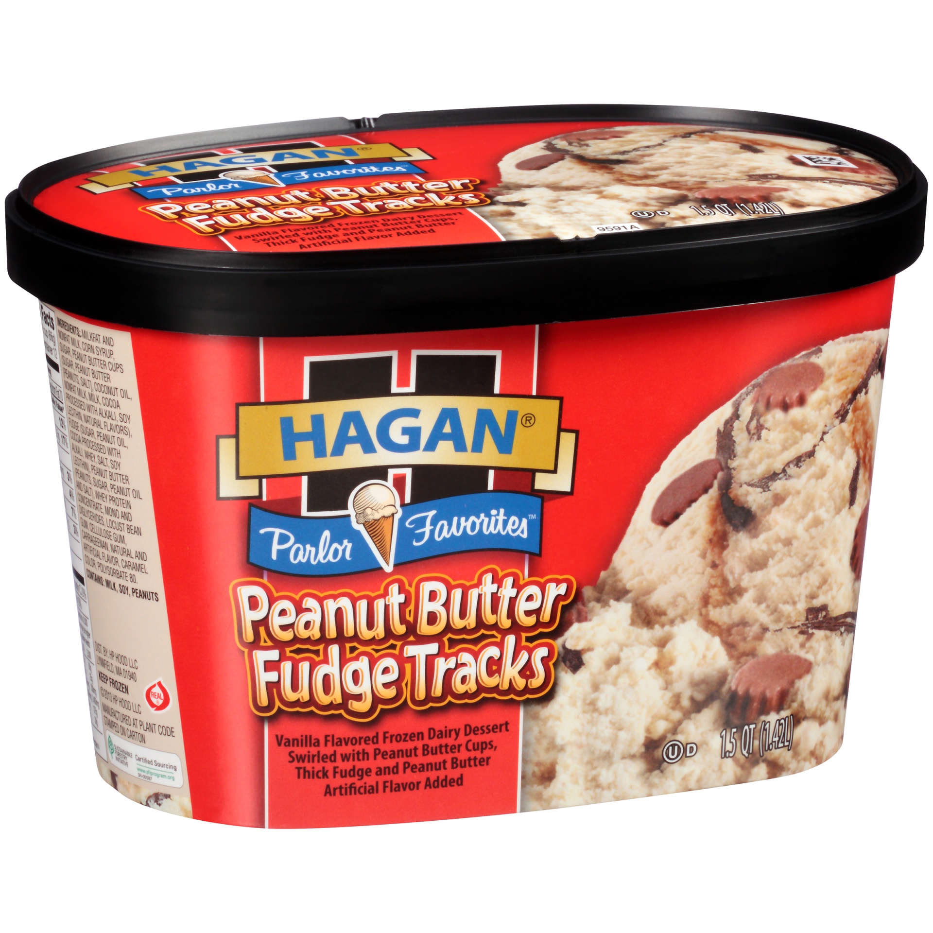 slide 2 of 7, Hagan Peanut Butter Fudge Tracks Frozen Dairy Dessert, 1.5 qt