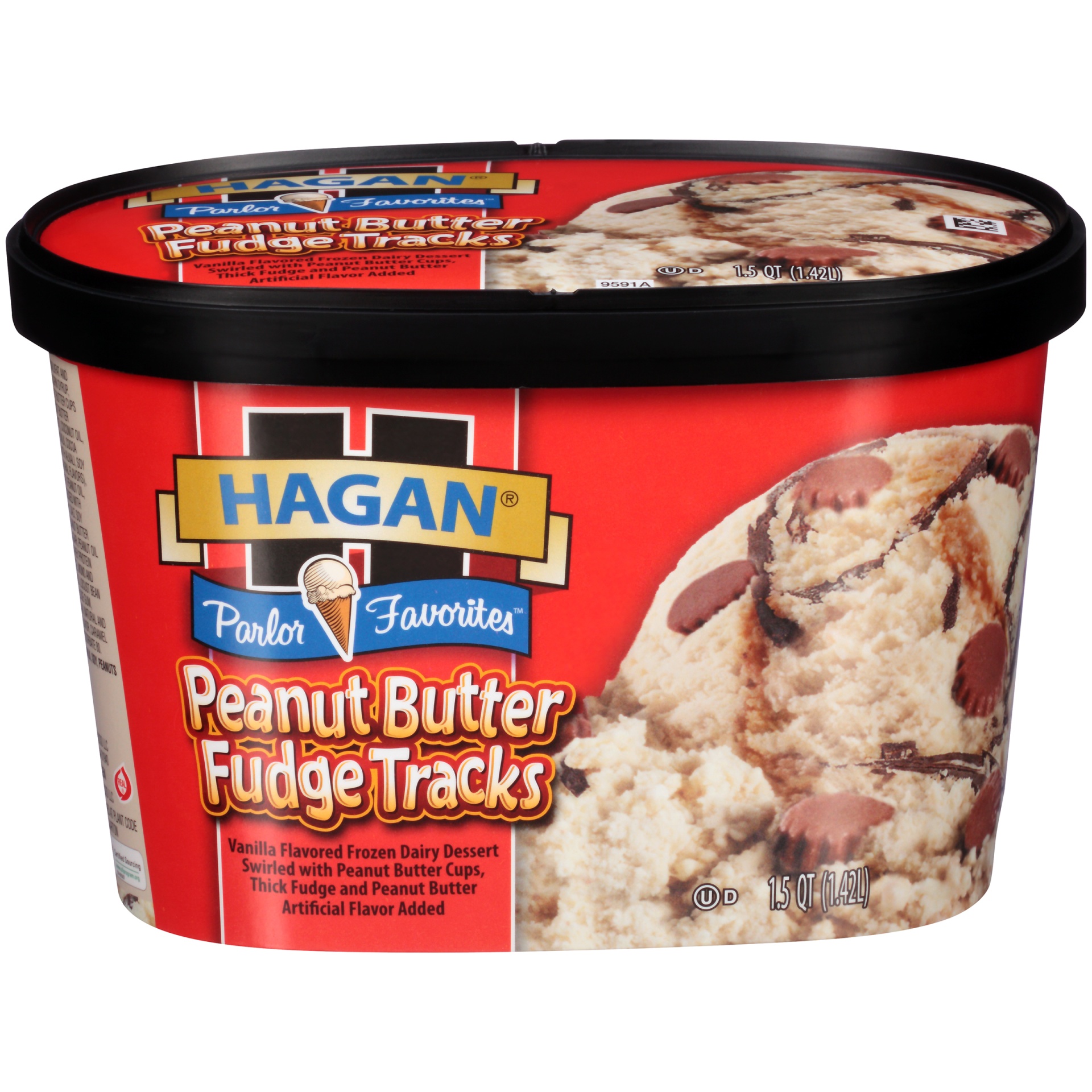 slide 1 of 7, Hagan Peanut Butter Fudge Tracks Frozen Dairy Dessert, 1.5 qt