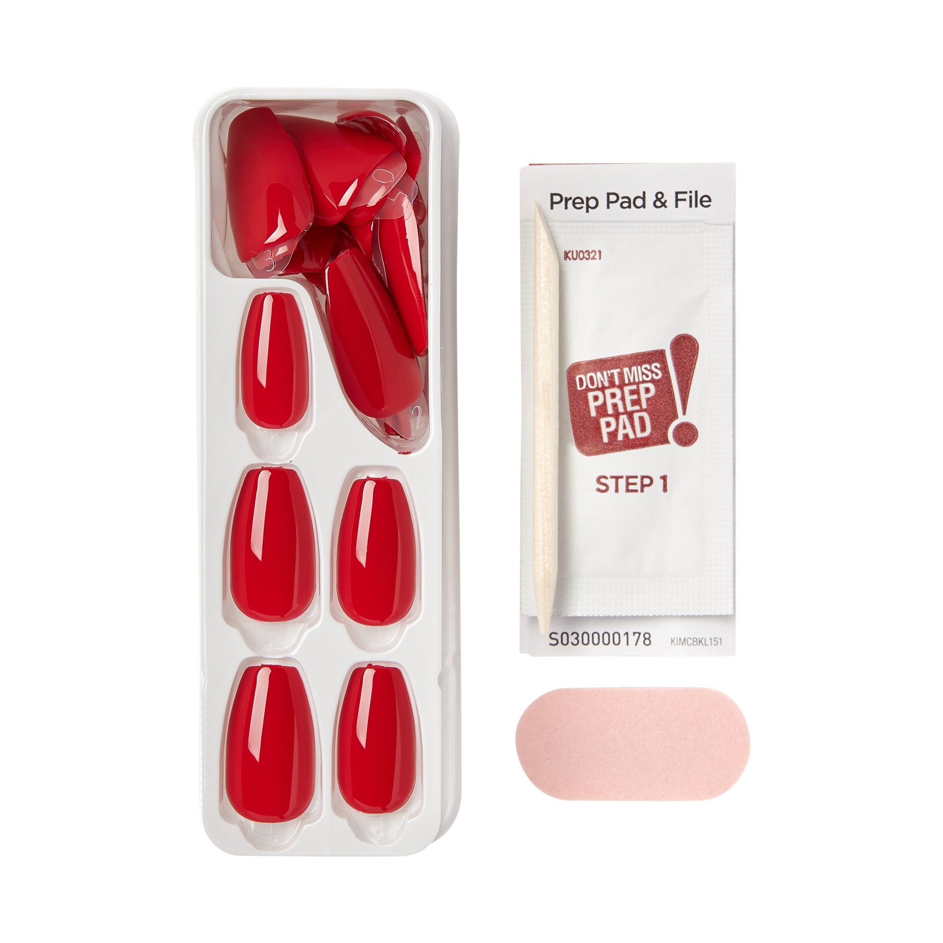 slide 4 of 5, imPRESS KISS imPRESS Color Medium Coffin Press-On Nails, ‘Reddy or Not'', 30 Count, 1 ct