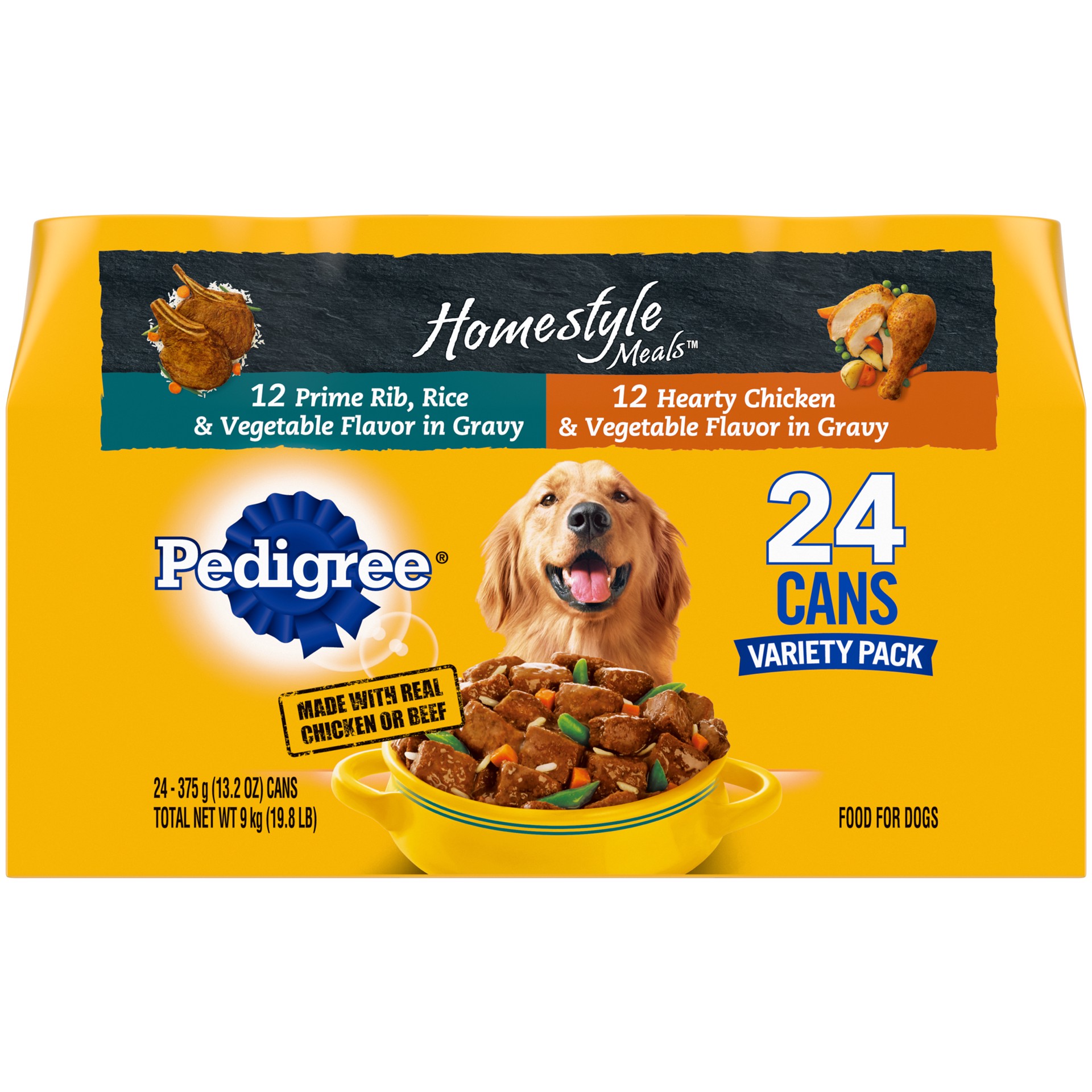 slide 1 of 6, Pedigree Homestyle Meals Adult Dog Food - Prime Rib, Rice & Vegetable, 13.2 oz