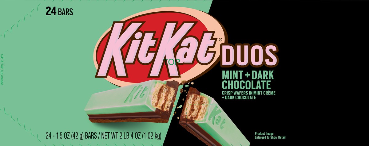 slide 2 of 4, KIT KAT Duos Mint + Dark Chocolate 24 ea, 1.5 oz