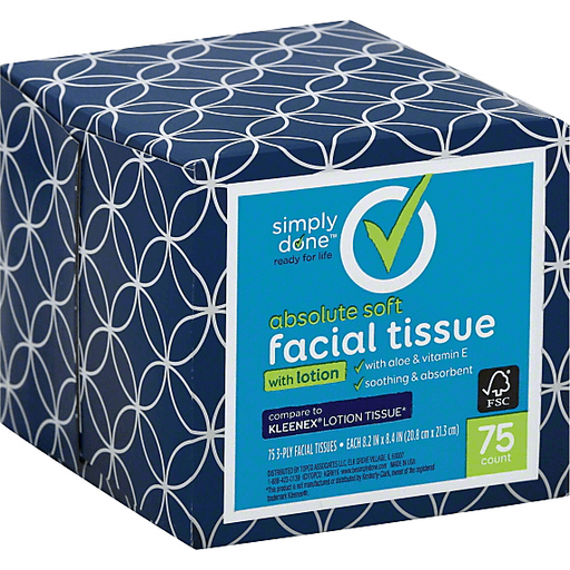 slide 4 of 7, Simply Done Absolute Soft Facial Tissue With Lotion 2-Ply, 75 ct