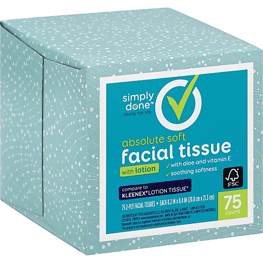 slide 2 of 7, Simply Done Absolute Soft Facial Tissue With Lotion 2-Ply, 75 ct