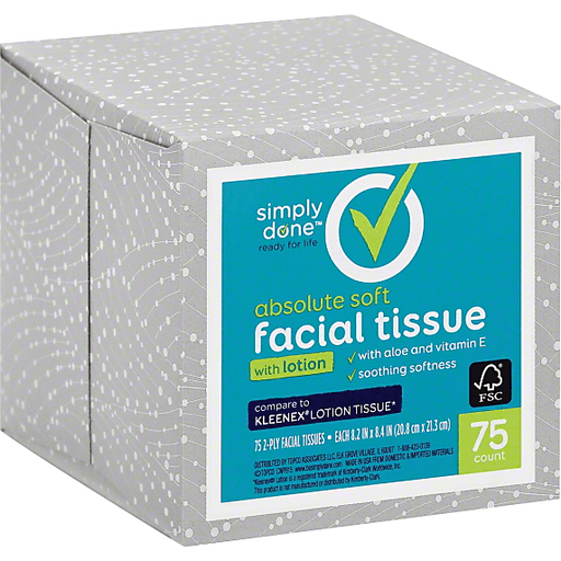 slide 3 of 7, Simply Done Absolute Soft Facial Tissue With Lotion 2-Ply, 75 ct