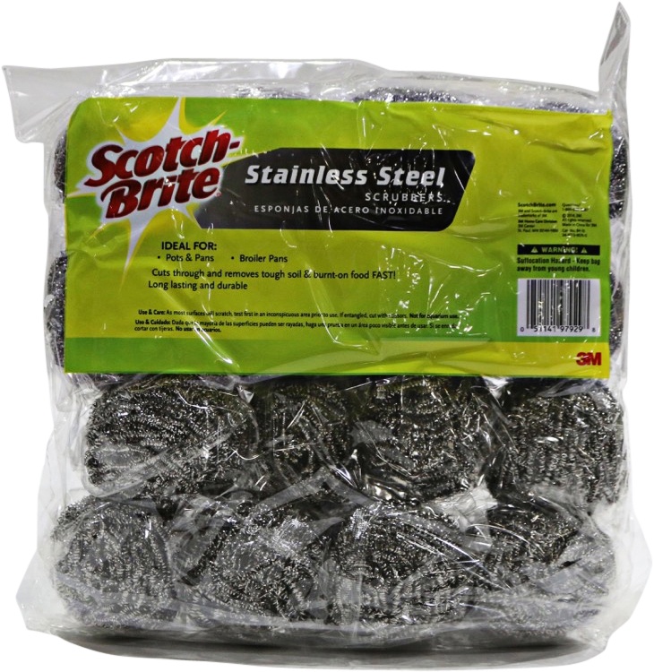 slide 1 of 1, 3M Scotch-Brite Stainless Steel Scrubbers, 16 ct