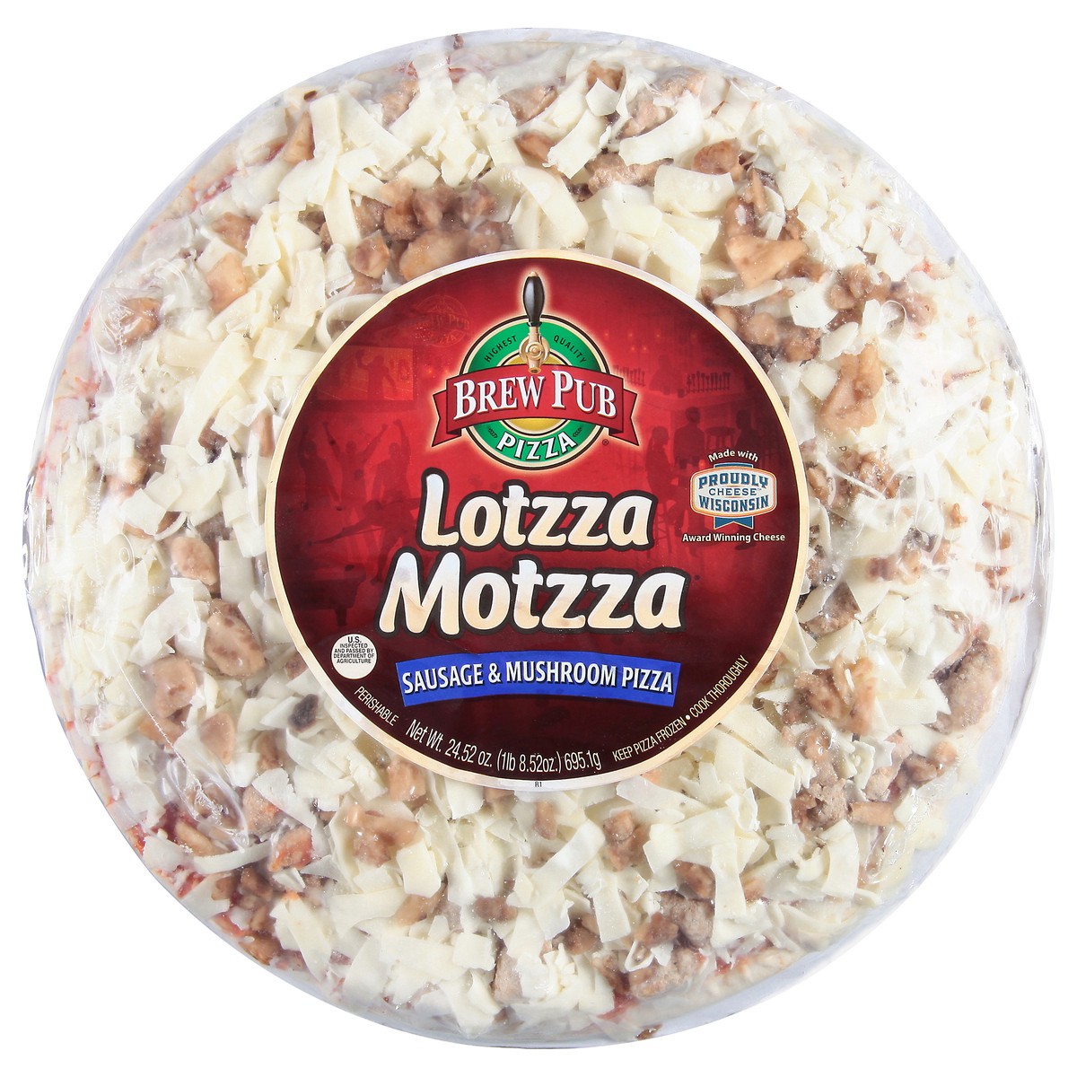 slide 4 of 13, Brew Pub Pizza Lotzza Motzza Sausage & Mushroom Pizza 24.52 oz, 24.52 oz