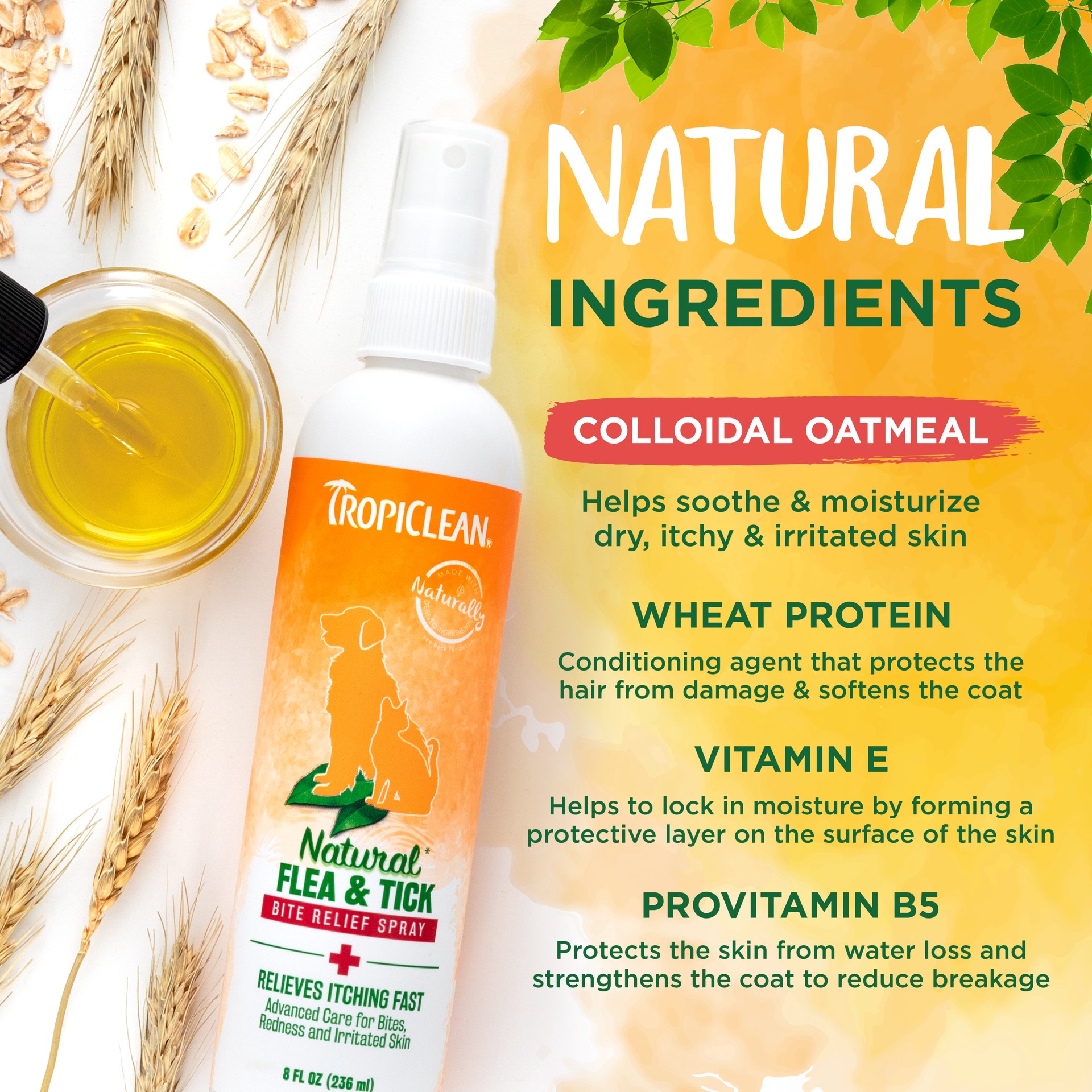 slide 2 of 10, TropiClean Natural* Flea & Tick Bite Relief Spray for Pets, 8oz, 1 ct