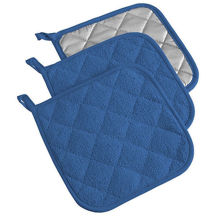 slide 1 of 6, Design Imports Terrycloth Pot Holders - Blue, 3 ct