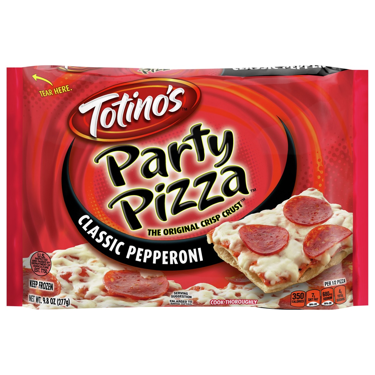 slide 1 of 9, Totino's Party Pizza, Classic Pepperoni, 9.8 oz (frozen), 9.8 oz