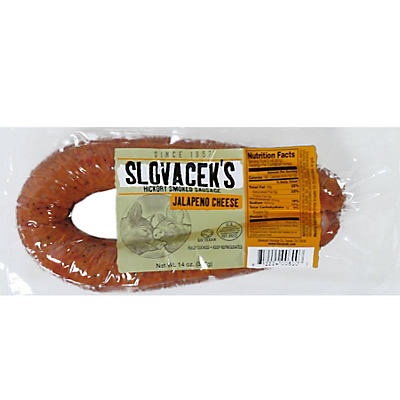slide 1 of 1, Slovacek's Hickory Smoked Jalapeno Cheese Sausage, 14 oz
