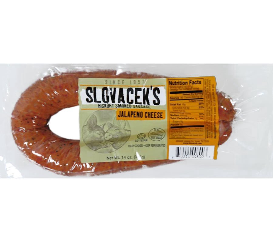 slide 1 of 1, Slovacek's Hickory Smoked Jalapeno Cheese Sausage, 14 oz