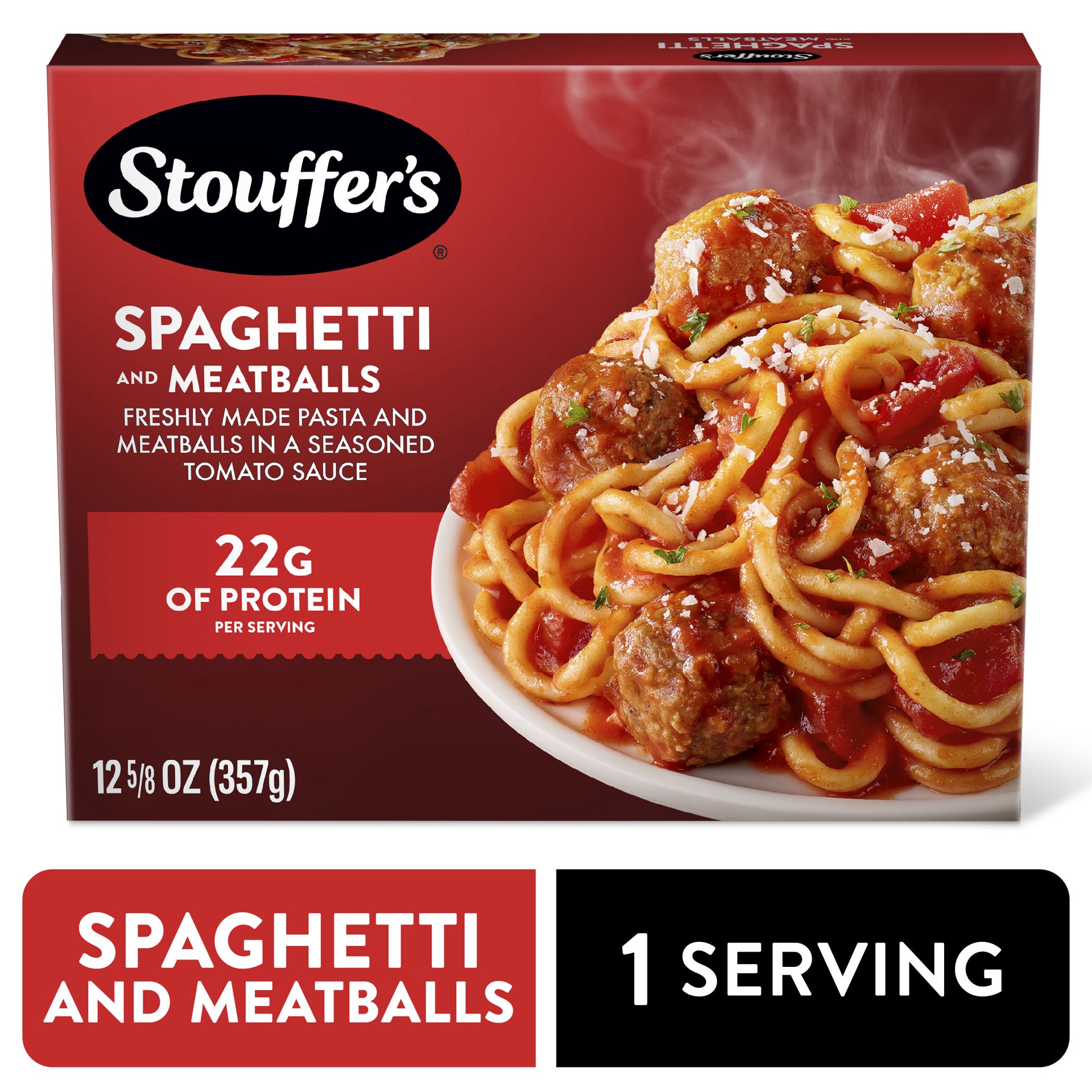 slide 1 of 6, Stouffer's Stouffer''s Spaghetti and Meatballs, Single Serve, Frozen Pasta, Single Frozen Meals, 12.62 oz